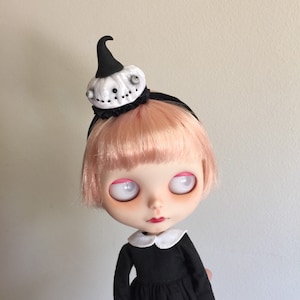 Pumpkin Head Headband in Black and White for Neo Blythe Doll MADE TO ORDER