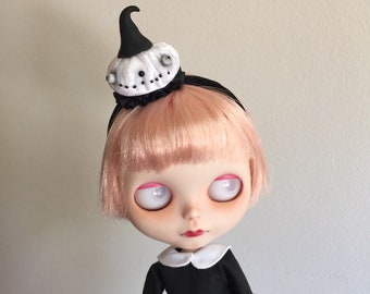 Pumpkin Head Headband in Black and White for Neo Blythe Doll MADE TO ORDER