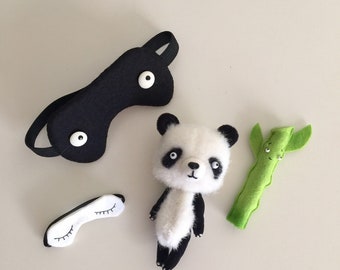 Tiny Panda with Bamboo Buddy and Sleep Mask for Blythe Dolls MADE TO ORDER