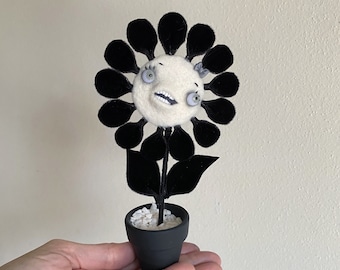 Singing Flower Gothic Spooky Doll in  Black and White MADE TO ORDER