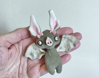 Bat Baby in Grey Velvet Spooky Toy MADE-TO-ORDER