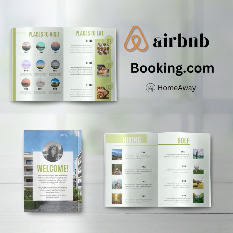 Editable Green Airbnb Guest Book for Hosts House Rules Notebook, Guest