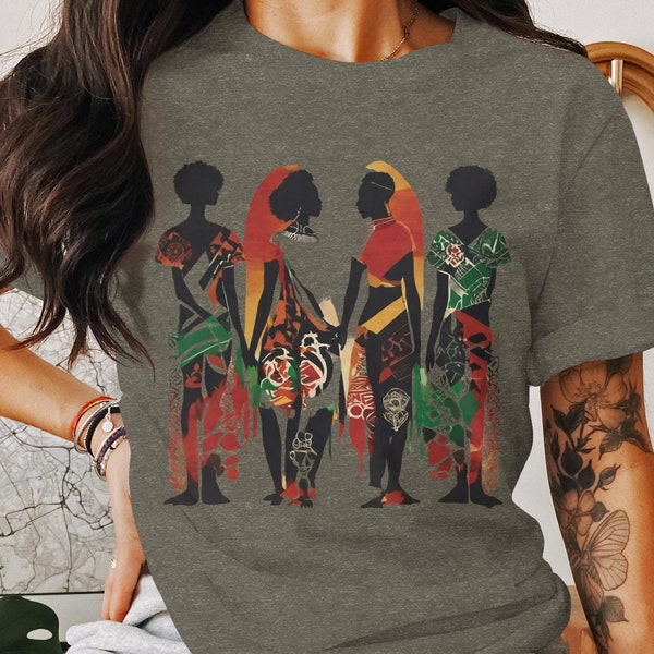 African Women Silhouette T-Shirt, Colorful Tribal Art Tee, Unique Ethnic Fashion Top