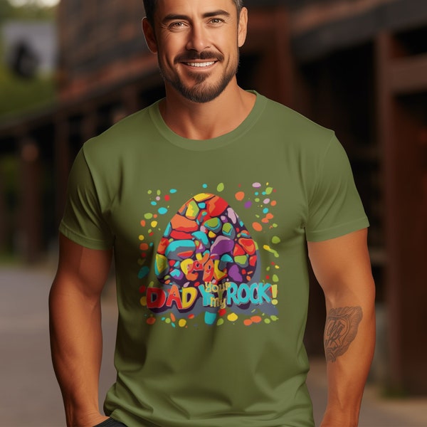 Colorful Rock Egg Design T-Shirt, Dad You Rock My World Funny Father's Day Gift