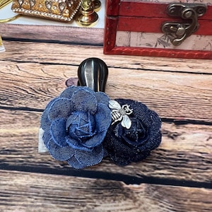 Floral Journal Clip: Denim Rose Page Holder with Bee Charm