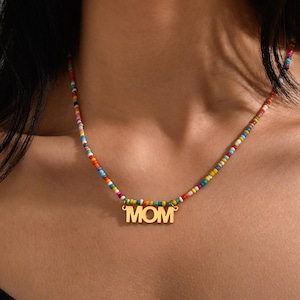 Collar con nombre personalizado para niñas/Collar de cuentas personalizado/Collar con letras bohemias/Collar de cadena de cuentas de colores para mamá/Joyas personalizadas/Regalos para ella