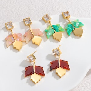 Ahornblatt Ohrstecker/Edelstahl Cubic Zirconia Ohrringe/Handgefertigter Schmuck/Kanada Ahornblatt Ohrringe/Herbst Ohrringe/Geschenk für Sie