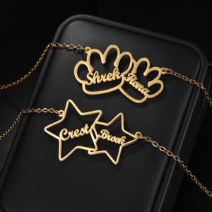 Collar de huella personalizado/Colgante con múltiples huellas/Collar de oro de 18 quilates con nombre y estrella/Collar de estrella personalizado/Collar de pareja/Regalo para ella
