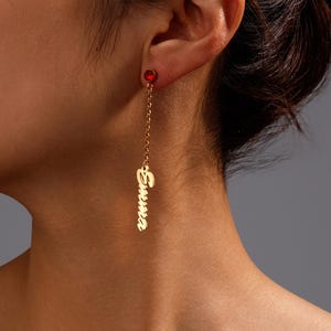 Pendientes colgantes con nombre personalizado/Pendientes con nombre personalizado/Pendientes colgantes con piedra de nacimiento/Pendientes colgantes de oro hechos a mano/Regalo para el Día de la Madre/Regalo para ella