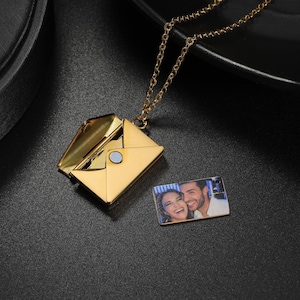 Personalized Photo Envelope Necklace: Engraved Secret Message Locket, Stainless Steel