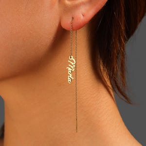 Custom Name Threader Earrings/Personalized Long Chain Earrings/18K Gold Nameplate Dangle Earring/Women Jewelry/Mother's Gift/Gifts for Her