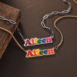 Custom Diamond Color Name Necklace/Dainty Personalized Jewelry for Her/Colorful Name Necklace/Bling Necklaces/Diamond necklace/Birthday Gift