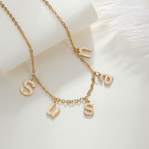 Custom Dainty Pave Initials Name Necklace/Personalized Letter Jewelry/Minimalist Necklace with Diamonds/Gift for Mom/Christmas Gift