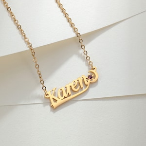 Personalized Name Necklace with Birthstone/Handmade Birthstone Name Necklace/Unique Anniversary Gift for Wife/Summer Jewelry Gift for Her