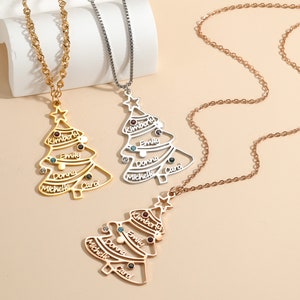 Collar personalizado con árbol genealógico y piedra de nacimiento/Nombres personalizados/Joyería navideña/Collar con árbol genealógico y nombre hecho a mano/Regalos de Navidad para ella