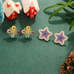 Colorful Diamond Polaris Star Earring/Handmade Holiday Jewelry/Diamond Star Earring/Sparkling Christmas Star Stud/Christmas Gift/Gift forher