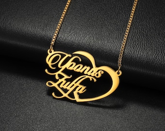 Personalized Gold Double Name Heart Necklace: Custom Couple Keepsake