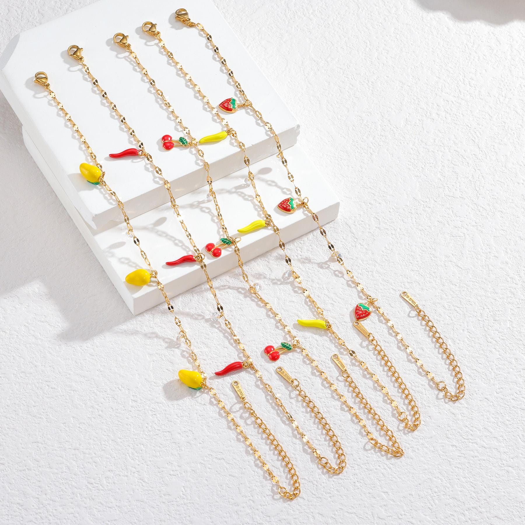 Strawberry Fruit Anklet: 18K Gold Plated Stainless Steel Charm Anklet