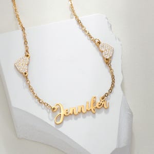 Collar con nombre y corazón de oro/Joyería delicada personalizada para regalos de dama de honor/Collar con nombre y corazón/Regalo de cumpleaños/Regalo para ella/Regalo personalizado