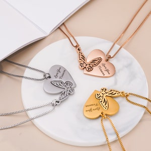 Conjunto de collares para parejas a juego de mariposas/collar grabado para mejores amigos/regalo de collar de relación para novio novia/aniversario