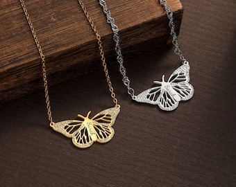 Personalized Diamond Butterfly Necklace with Custom Engraved Name/Minimalist Necklace/Customized Letters/Handmade Jewelry Gifts for Her