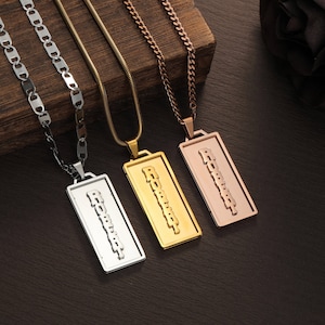 Collar con barra de oro grabada personalizada/Joyería minimalista personalizada/Collar con placa de identificación/Collar con barra vertical personalizado/Regalo para mamá y esposa