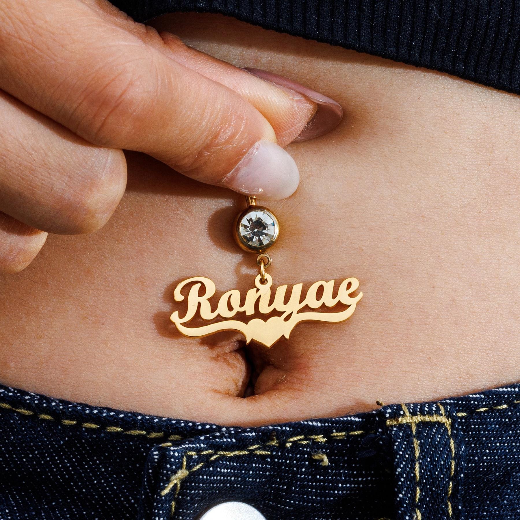 Custom Name Belly Ring: 18K Gold Nameplate Navel Jewelry