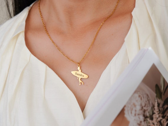 Personalized Longboard Surfing Pendant Necklace by Engraving Your NAME Handcrafted custom Name Beach Jewelry for Girl surfer Charm Necklace Etsy Canada
