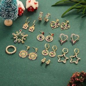 Christmas Element Earring/Star Colored Diamond Earring/Christmas Diamond Earring/Christmas Gift/Winter Wedding Jewelry/Christmas Gift forher