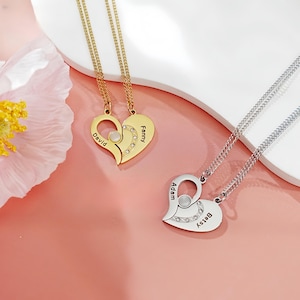 Couple Matching Love Necklace,Custom Engraved Name Necklace,Personalized Split Heart Pendant with Names,Valentine&#39;s Day Gift, Birthday Gift