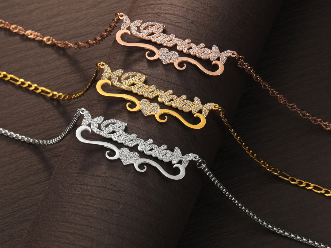 Custom Diamond Name Necklace With Butterfly/personalized Zirconia Name ...