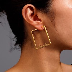 Benutzerdefinierte Name Quadrat Creolen / große Creolen / personalisierte 18K Gold Creolen / Name Ohrstecker / handgemachter Schmuck / Geschenk für Sie