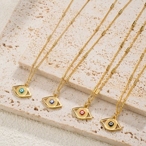 Elegant Evil Eye Necklace: 18K Gold Plated Protective Amulet