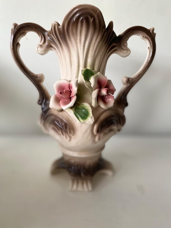 Capodimonte, Made in Italy, Large Vase, Double Handle, Urn, Brown