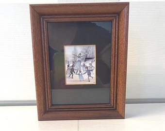 Patricia Buckley Moss Matted and Framed Print Children and Lady Playing Ring Around the Rosie Folk Art Americana Ready to Hang 5"x6"