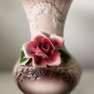 Capodimonte, Made in Italy, Vase, Brown with Pink Flowers