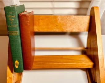 Vintage custom handmade solid wood book rack book trough warm tones stained wood academia heavy duty piece
