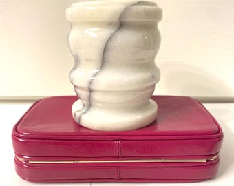 Vintage Banded Onyx Vase Candle Holder: Sculptural Ribbed MCM Design