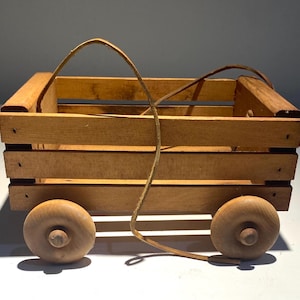 Vintage Wooden Handmade Toy Pull Wagon