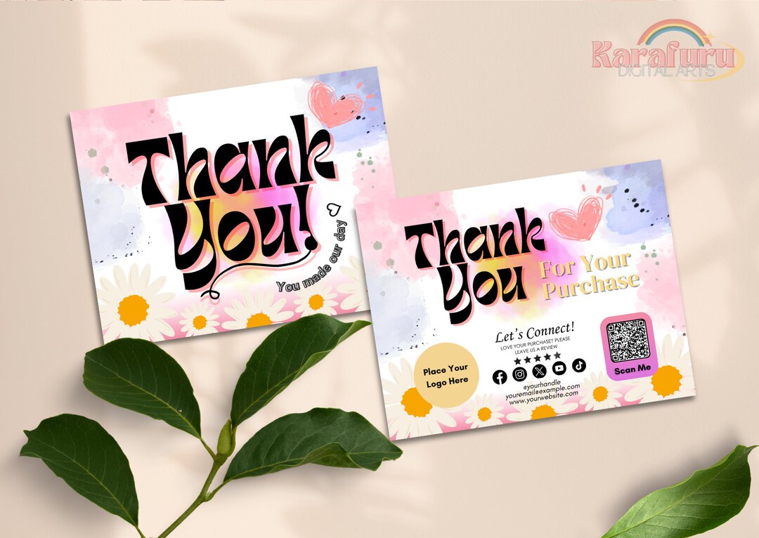Floral Pastel Business Thank You Card Template - Etsy