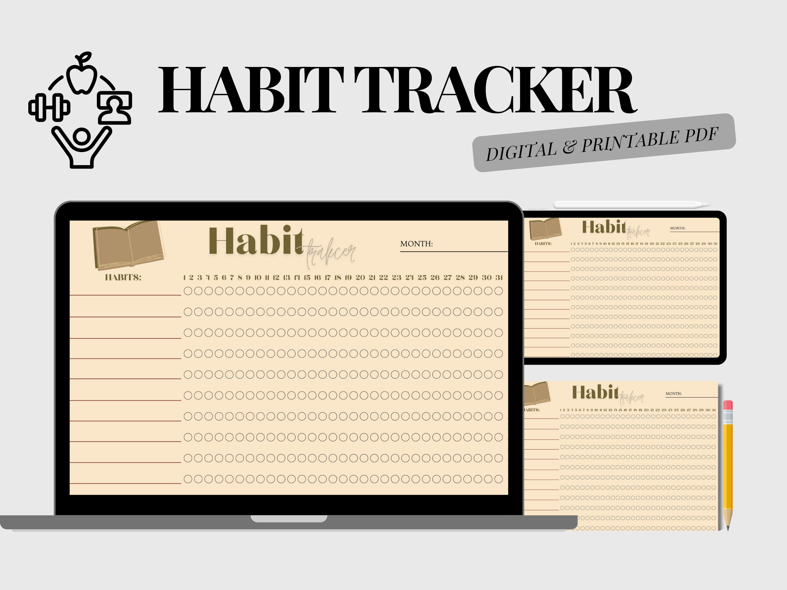 Printable Habit Tracker Template Fillable PDF for Routine Tracking A4