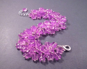 Star Cha Cha Bracelet, Lavender Purple Glass Beaded, Silver Charm Bracelet, FREE Shipping