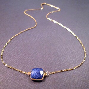 Bezel Pendant Necklace, Sapphire Faceted Gemstone, Gold Chain Necklace, FREE Shipping U.S. image 1