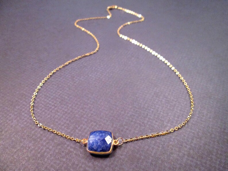 Bezel Pendant Necklace, Sapphire Faceted Gemstone, Gold Chain Necklace, FREE Shipping U.S. image 1