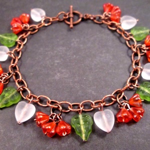 Flower Charm Bracelet, Orange Blossoms, Colorful and Copper Beaded Bracelet, FREE Shipping image 3