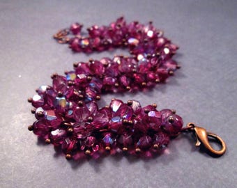 Cha Cha Bracelet, Sparkling Grape, Purple Glass Beaded Bracelet, Copper Charm Bracelet, FREE Shipping