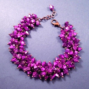 Pulsera Bicone Cha Cha, Pulsera con dije de cuentas de vidrio violeta, Pulsera de eslabones de cadena de cobre, Envío GRATIS