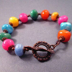 Chunky Gemstone Bracelet, Dyed Jade Nuggets, Colorful and Copper Beaded Bracelet, FREE Shipping image 4
