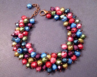 Copper Cha Cha Bracelet, Metallic Rainbow, Colorful Glass Beaded Bracelet, FREE Shipping