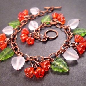 Flower Charm Bracelet, Orange Blossoms, Colorful and Copper Beaded Bracelet, FREE Shipping image 1